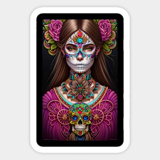 Colorful Sugar Skull Art - Striking Woman in Makeup Sticker